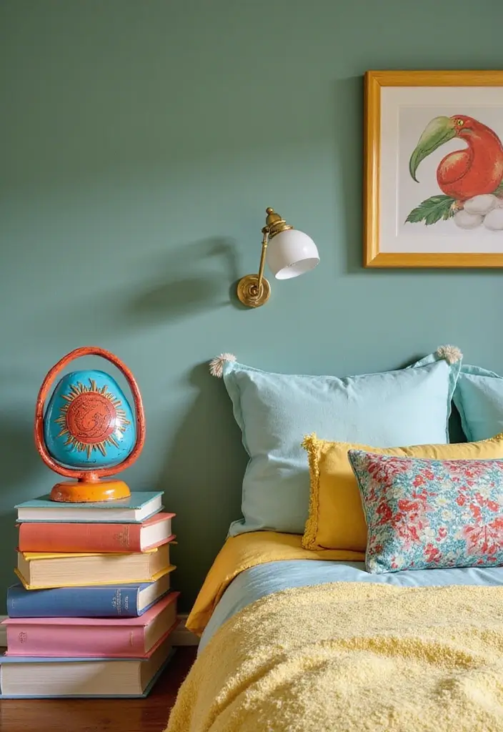 16 Sage Green Bedroom Decor Ideas That Speak to Every Book Lover’s Heart! - 15. Playful Bookish Decor