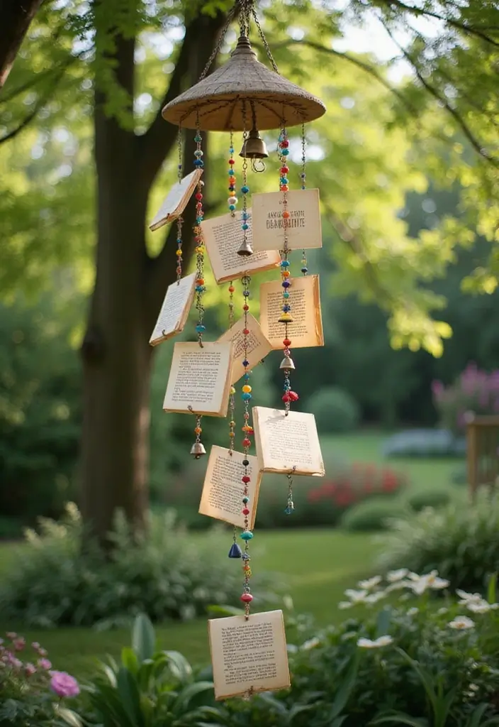 10 DIY Backyard Garden Projects Every Book Lover Will Enjoy - 4. Book Page Wind Chimes