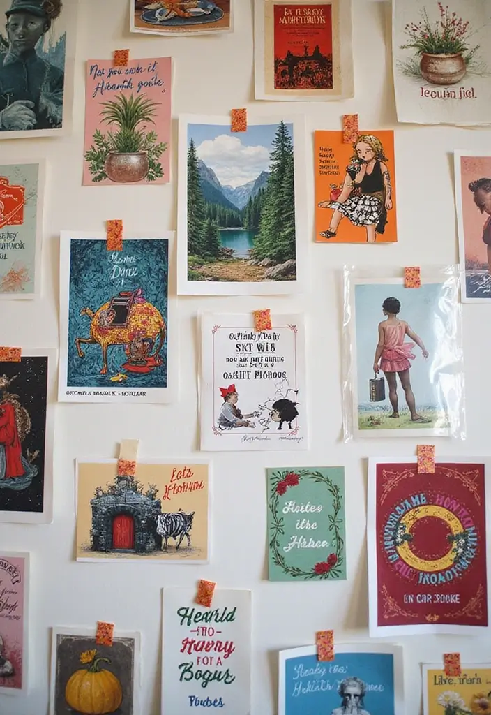 14 Dorm Wall Decor Ideas for Book Lovers to Elevate Your Room - 4. Bookish Postcards Collage