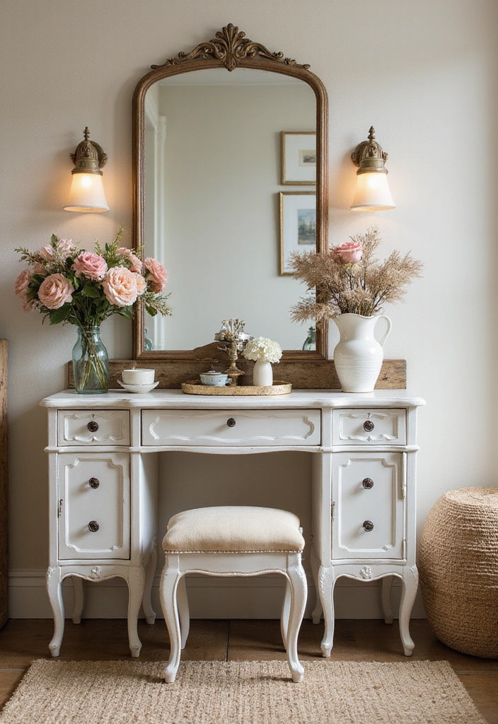 12 Stylish Bedroom Vanity Ideas for Book Lovers - 12. Elegant French Country Charm