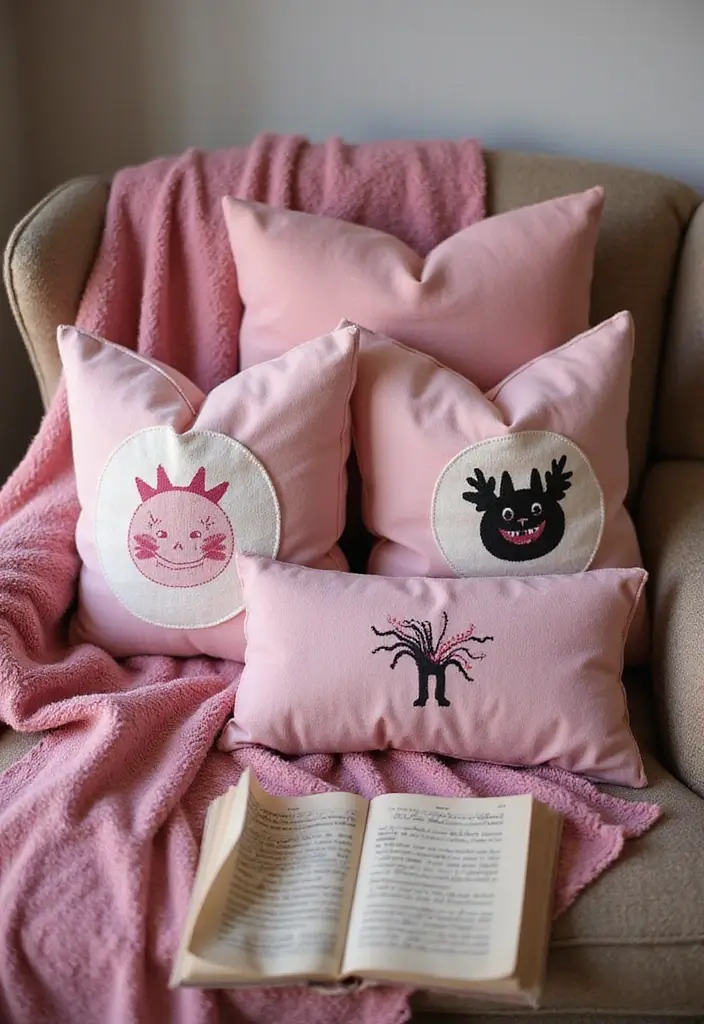 13 Adorable Pink Halloween Decor Ideas Every Book Lover Will Love - 5. Cozy Pink Pillows and Throws