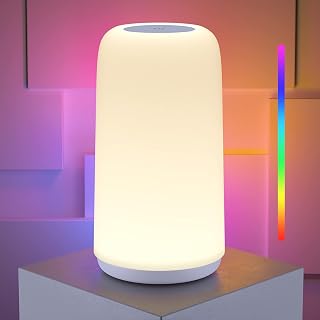Touch Bedside Table Lamp, [Sleek Design & RGB Mode] 3 Way Dimmable Small...