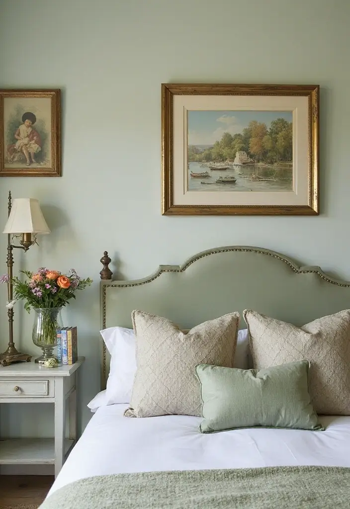 16 Sage Green Bedroom Decor Ideas That Speak to Every Book Lover’s Heart! - 13. Vintage Finds for an Eclectic Look