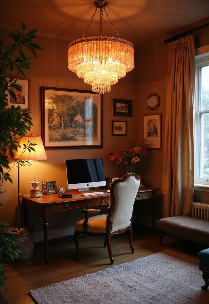 15 Maximalist Home Office Ideas for Book Lovers That'll Inspire Your Next Reading Nook! - 5. Statement Lighting