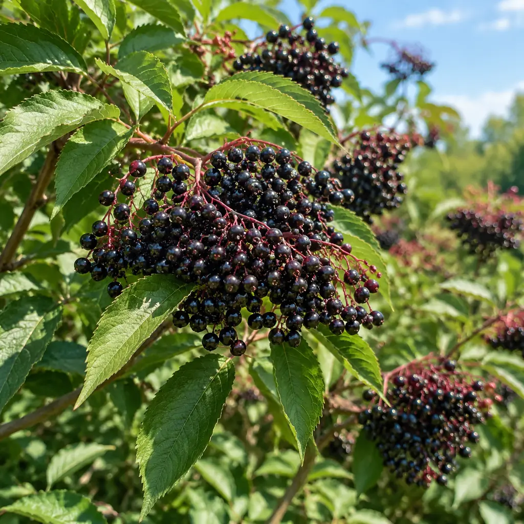 Illustration of elderberry bushes.