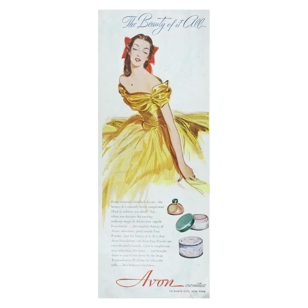 A 1948 Avon cosmetics advertisement.