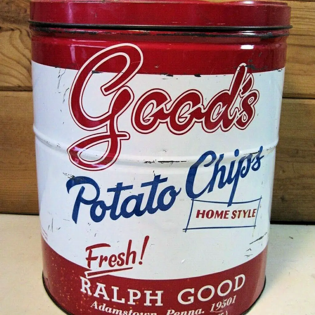 A 1965 Good's Potato Chips tin from Pennsylvania.